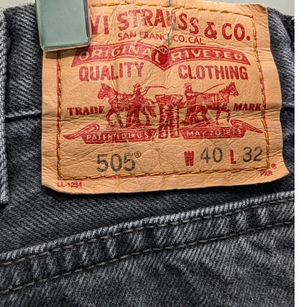 Levi's 505 Jeans Black Regular Fit Straight Leg Denim - 40x32